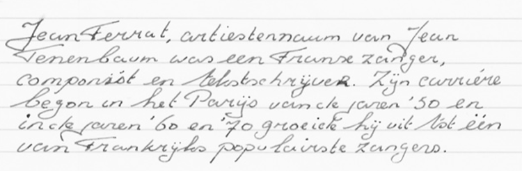 Jean Ferrat, artiestennaam van Jean Tenenbaum was een Franse zanger, componist en tekstschrijver. Zijn carrière begon in het Parijs van de jaren vijftig en in de jaren zestig en zeventig groeide hij uit tot een van Frankrijks populairste zangers.